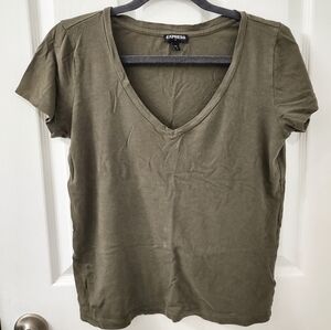 Express V Neck T Shirt In Olive Green Size M